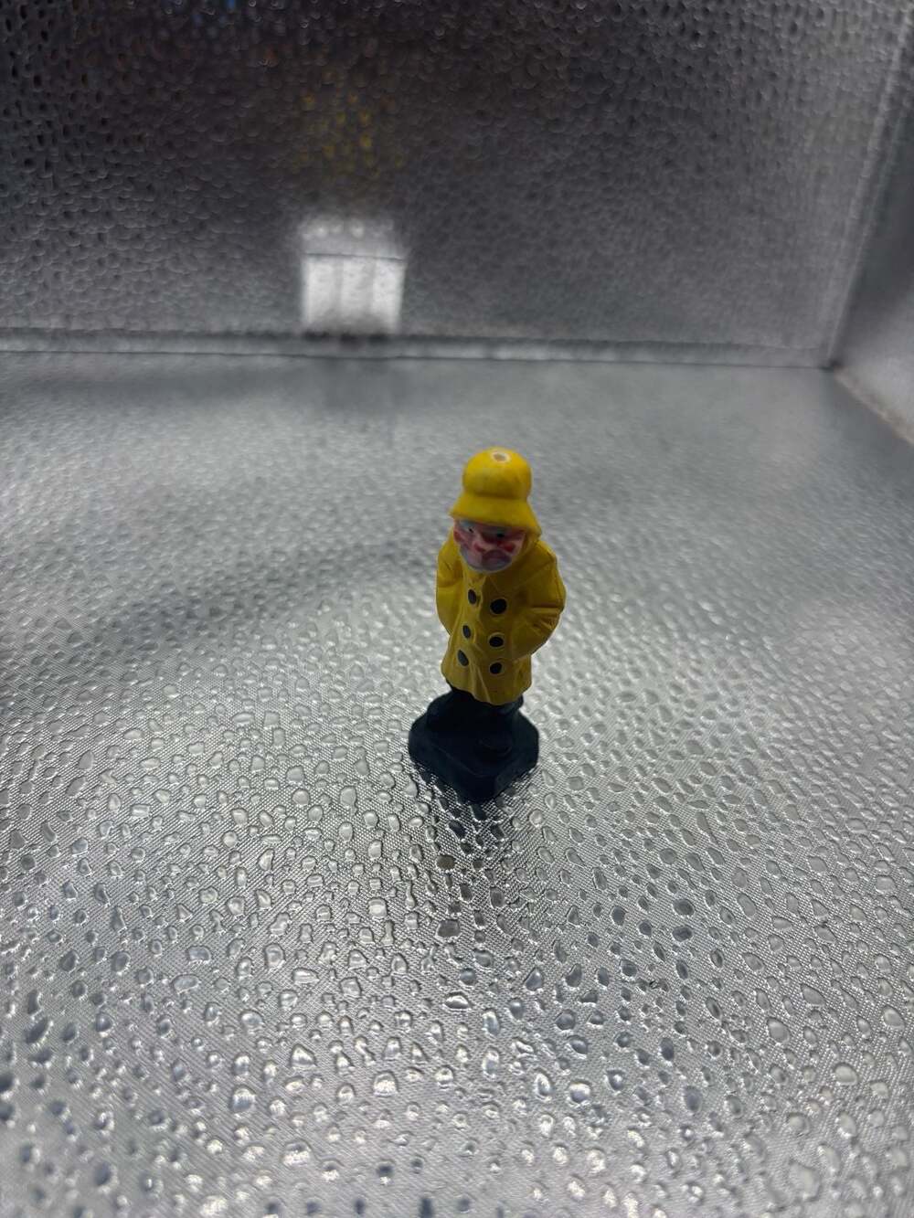 Vintage Rubber Fisherman Figurine in Yellow Raincoat and Sou'wester Hat